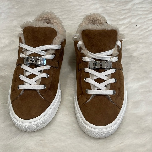 Hermes Day Sneaker Natural/Suede/Shearling size 38 - Picture 1 of 9